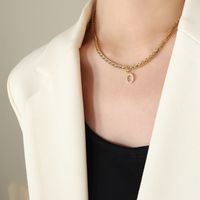 French Style Letter Titanium Steel Copper Plating Inlay Zircon Pendant Necklace 1 Piece sku image 15