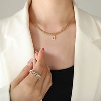 French Style Letter Titanium Steel Copper Plating Inlay Zircon Pendant Necklace 1 Piece sku image 2