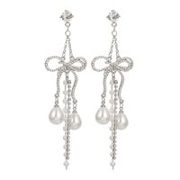 Fashion Tassel Heart Shape Bow Knot Imitation Pearl Copper Inlay Rhinestones Drop Earrings 1 Pair main image 5