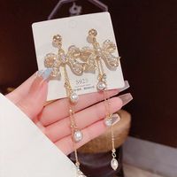 Fashion Tassel Heart Shape Bow Knot Imitation Pearl Copper Inlay Rhinestones Drop Earrings 1 Pair sku image 52