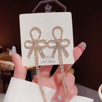 Fashion Tassel Heart Shape Bow Knot Imitation Pearl Copper Inlay Rhinestones Drop Earrings 1 Pair sku image 35