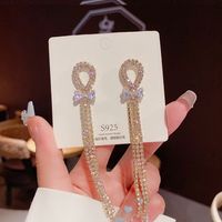 Fashion Tassel Heart Shape Bow Knot Imitation Pearl Copper Inlay Rhinestones Drop Earrings 1 Pair sku image 7