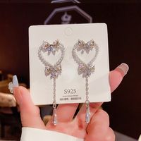 Fashion Tassel Heart Shape Bow Knot Imitation Pearl Copper Inlay Rhinestones Drop Earrings 1 Pair sku image 37