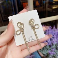 Fashion Tassel Heart Shape Bow Knot Imitation Pearl Copper Inlay Rhinestones Drop Earrings 1 Pair sku image 5