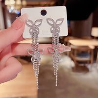 1 Pair Sweet Heart Shape Butterfly Bow Knot Inlay Copper Artificial Pearls Rhinestones Earrings sku image 183