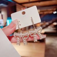 1 Pair Sweet Heart Shape Butterfly Bow Knot Inlay Copper Artificial Pearls Rhinestones Earrings sku image 48
