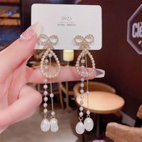 1 Pair Sweet Heart Shape Butterfly Bow Knot Inlay Copper Artificial Pearls Rhinestones Earrings sku image 87