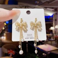 1 Pair Sweet Heart Shape Butterfly Bow Knot Inlay Copper Artificial Pearls Rhinestones Earrings sku image 102