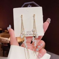 Fashion Tassel Heart Shape Bow Knot Imitation Pearl Copper Inlay Rhinestones Drop Earrings 1 Pair sku image 3