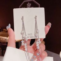Fashion Tassel Heart Shape Bow Knot Imitation Pearl Copper Inlay Rhinestones Drop Earrings 1 Pair sku image 4