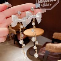 1 Pair Sweet Heart Shape Butterfly Bow Knot Inlay Copper Artificial Pearls Rhinestones Earrings sku image 153