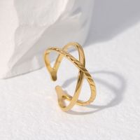 Simple Style Solid Color Stainless Steel Criss Cross Open Ring sku image 3