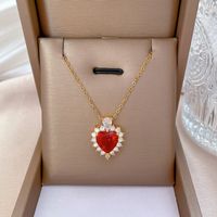 Moda Forma De Corazón Acero Titanio Cobre Embutido Diamantes De Imitación Collar sku image 2