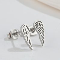 1 Pair Fashion Star Moon Wings Titanium Steel Asymmetrical Plating Hollow Out Ear Studs sku image 2