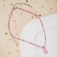 Cute Bear Resin Glass Beaded Women's Pendant Necklace sku image 2