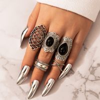 Retro Grid Alloy Enamel Hollow Out Women's Rings 5 Piece Set main image 6