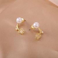 1 Pair Fashion Flower Inlay Alloy Artificial Pearls Opal Ear Studs main image 5