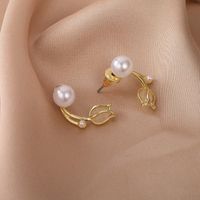 1 Pair Fashion Flower Inlay Alloy Artificial Pearls Opal Ear Studs main image 4