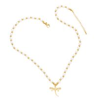 Simple Style Dragonfly Butterfly Imitation Pearl Copper Beaded Gold Plated Zircon Pendant Necklace 1 Piece main image 2