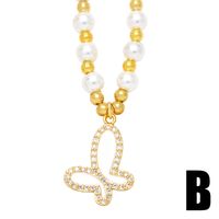 Simple Style Dragonfly Butterfly Imitation Pearl Copper Beaded Gold Plated Zircon Pendant Necklace 1 Piece main image 4