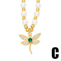 Simple Style Dragonfly Butterfly Imitation Pearl Copper Beaded Gold Plated Zircon Pendant Necklace 1 Piece main image 3