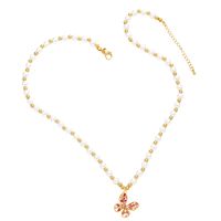 Fashion Cartoon Character Butterfly Copper Beaded Gold Plated Artificial Pearls Zircon Pendant Necklace 1 Piece main image 2