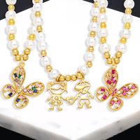 Fashion Cartoon Character Butterfly Copper Beaded Gold Plated Artificial Pearls Zircon Pendant Necklace 1 Piece main image 6