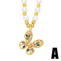 Fashion Cartoon Character Butterfly Copper Beaded Gold Plated Artificial Pearls Zircon Pendant Necklace 1 Piece main image 5