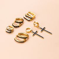 Vintage Style Cross Stainless Steel Gold Plated Zircon Hoop Earrings 1 Pair main image 8