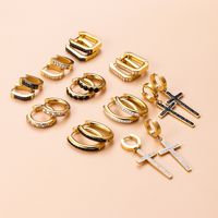 Vintage Style Cross Stainless Steel Gold Plated Zircon Hoop Earrings 1 Pair main image 1