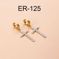 Vintage Style Cross Stainless Steel Gold Plated Zircon Hoop Earrings 1 Pair sku image 5