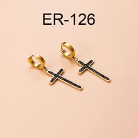 Vintage Style Cross Stainless Steel Gold Plated Zircon Hoop Earrings 1 Pair sku image 6