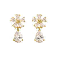 Mode Les Gouttelettes D'eau Fleur Alliage Incruster Strass Femmes Boucles D'oreilles 1 Paire main image 2