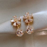 Fashion Water Droplets Flower Alloy Inlay Rhinestones Women's Drop Earrings 1 Pair main image 3