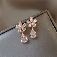 Fashion Water Droplets Flower Alloy Inlay Rhinestones Women's Drop Earrings 1 Pair main image 4