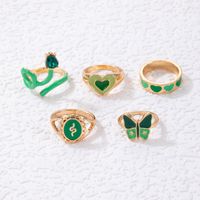 Fashion Heart Shape Snake Butterfly Alloy Enamel Plating Rhinestones Women's Rings 1 Set main image 9