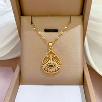 Ethnic Style Water Droplets Eye Titanium Steel Copper Plating Hollow Out Inlay Zircon Pendant Necklace main image 1