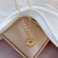 Ethnic Style Water Droplets Eye Titanium Steel Copper Plating Hollow Out Inlay Zircon Pendant Necklace sku image 1