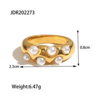Fashion Geometric Titanium Steel Inlay Artificial Pearls Rings 1 Piece sku image 2