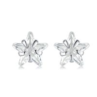Simple Style Star Heart Shape Flower Silver Inlay Zircon Ear Studs 1 Pair sku image 14