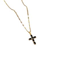 Fashion Cross Titanium Steel Copper Plating Inlay Zircon Pendant Necklace main image 3