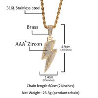 Hip-hop Lightning Stainless Steel Inlaid Zircon Pendant Necklace main image 5
