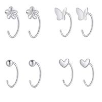 Simple Style Four Leaf Clover Heart Shape Butterfly Silver Ear Studs 1 Pair main image 2