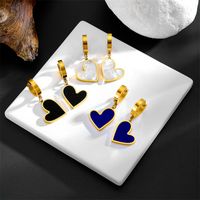 Simple Style Heart Shape Titanium Steel Plating Inlay Shell Drop Earrings 1 Pair main image 2