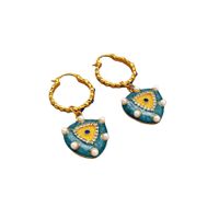 Retro Triangle Devil's Eye Copper Enamel Gold Plated Artificial Pearls Rhinestones Dangling Earrings 1 Pair main image 5
