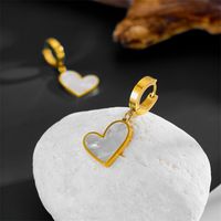 Simple Style Heart Shape Titanium Steel Plating Inlay Shell Drop Earrings 1 Pair main image 3