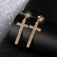 New Full Of Diamonds Long Cross Copper Earrings Nihaojewelry Stainless Steel sku image 2