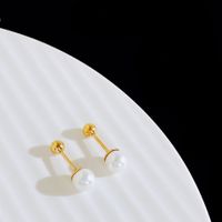 Simple Style Heart Shape Titanium Steel Plating Inlay Pearl Ear Studs 1 Pair main image 4