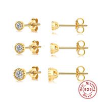 3 Pieces Set Simple Style Round Plating Inlay Sterling Silver Zircon Ear Studs main image 1