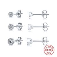 3 Pieces Set Simple Style Round Plating Inlay Sterling Silver Zircon Ear Studs main image 5